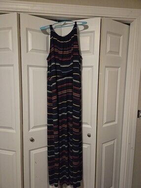 Striped Navy Halter Maxi Dress - Multicolor Stripes